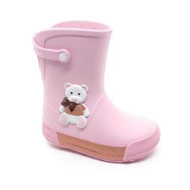 Imagem de Galocha Infantil Plugt Menina Acqua Ursinho Rosa Bale P/ Chuva Leve Ma