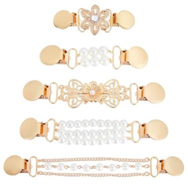 Imagem de PLIGREAT 5 estilos flor dourada pérola suéter clipes cardigã retrô capa fecho capa xale colarinho fixando vestido camisa broche clipe lenço de seda fecho para roupas femininas acessórios de decoração