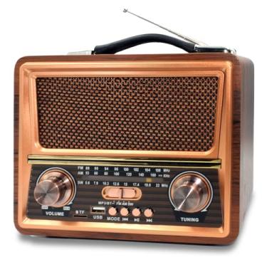 Imagem de VR-robot Rádio retrô vintage, Bluetooth, rádio portátil AM FM SW com melhor som, AC, rádio Bluetooth recarregável de 1200 mAh com melhor recepção, alto-falante compatível com cartão TF/reprodução USB