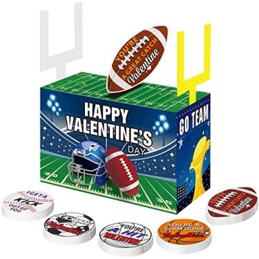 Imagem de 50 Pieces Valentine Gift Cards with Box Football Theme Valentines Day Mailbox and Cards Valentines Mailbox Set Valentine Boxes for Kids Classroom Exchange Boys Girls School Party Supplies Favors