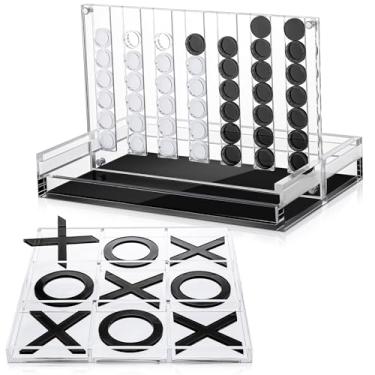 Imagem de RoundFunny Set of 2 Acrylic Tic Tac Toe and 4 in a Row Game Classic Board Outdoor Games for Adults and Family Table Games Strategy Board Games for Living Room Table Guest Room Decor (Black and White)