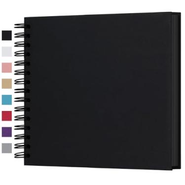 Imagem de potricher Álbum de fotos DIY de 20 x 20 cm, 80 páginas, papel kraft grosso, preto, livro de memória para casamento e aniversário de família (preto, 20 cm)