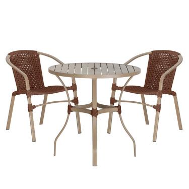 Imagem de 02 Cadeiras Floripa E Mesa Roma 80cm Fendi Trama Original Marrom