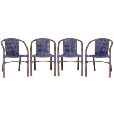 Imagem de 04 Cadeiras Floripa Alumínio Pintura Marrom Trama Original Azul