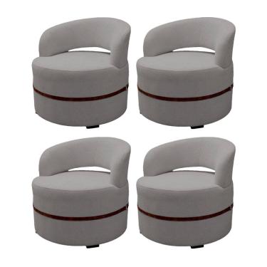 Imagem de Kit 4 Poltronas Decorativa Luana Estofada para Sala Linho Cinza