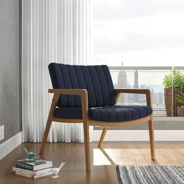 Imagem de Poltrona Cadeira Decorativa Linho Uxuá Para Sala Recepção de Escritório (Linho Azul Marinho)