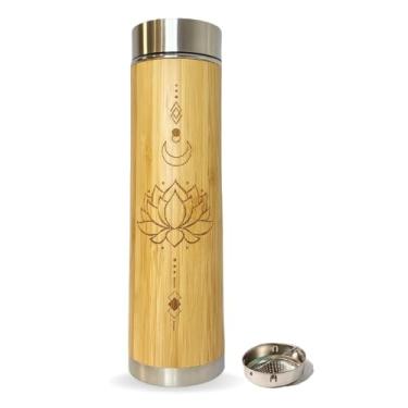 Imagem de Garrafa Térmica 500 ml de Bamboo e Aço inoxidável, Mantém Quente ou Frio por 12hs