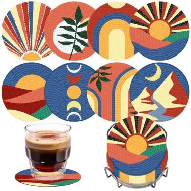 Imagem de Kit de porta-copos Boho Diamond Art (pacote com 8) - Porta-copos DIY para adultos e crianças com pedras preciosas, cola, bandeja e ferramentas - Materiais de artesanato criativo para iniciantes