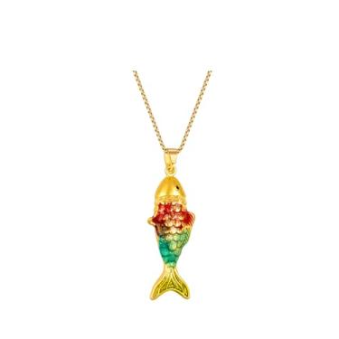 Imagem de sunglnl Colar de peixe para mulheres, colares banhados a ouro 14 k com pingente de escamas de peixe gradiente verde vermelho estilo metálico joia presente, Large, Cobre, Sem Pedra Preciosa