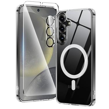 Imagem de Capa magnética para Samsung Galaxy S25 com protetor de tela * 1 protetor de lente de câmera * 1, [proteção de grau Mil-Grade de 12 pés], capa traseira fosca translúcida fina à prova de choque para