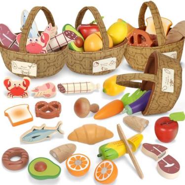 Imagem de Conjunto de comida para brincar de madeira Lehoo Castle com 23 acessór