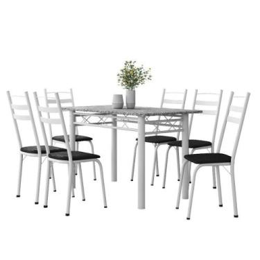 Imagem de Conjunto De Mesa Sala De Jantar Leia Com 6 Cadeiras Tubular Granito 1,