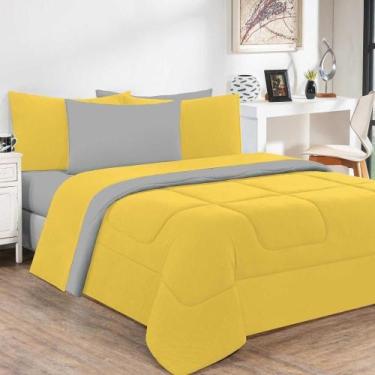 Imagem de Kit Edredom Malha 100% Algodão Gran Moratta 3 Peças King - Amarelo-cin