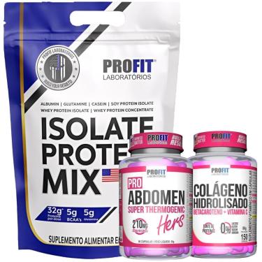 Imagem de WHEY ISOLADO 1,8KG l TERMOGÊNICO PRO ABDOMEN HERS 60 CAPS l COLÁGENO HIDROLISADO 150 CAPS l PROFIT-Unissex