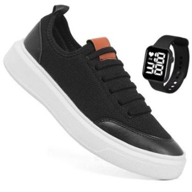 Imagem de Tenis Sapatenis Branco Masculino Casual Calce Facil Elástico Estilo Moda Leve Confortável + Relógio-Masculino