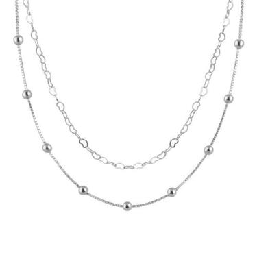 Imagem de Kit 2 Colares Bolinha + Elo Coraçao Folheado Prata 925 - Papillon Semi