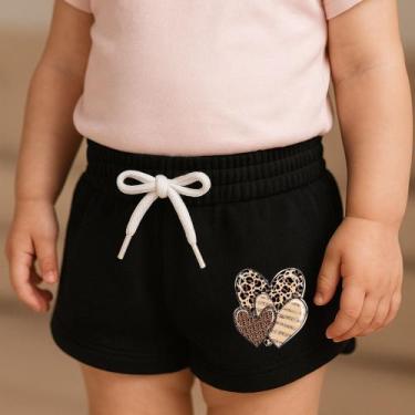 Imagem de Short Moletinho Infantil Feminino Estampado Verão Casual Fofo Coração 