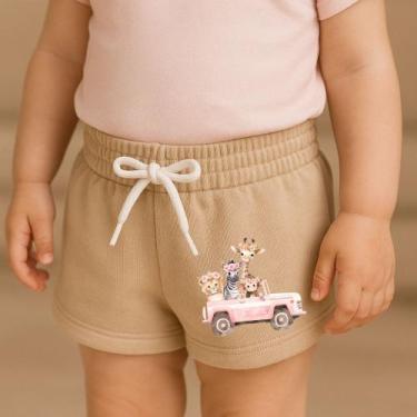 Imagem de Short Moletinho Infantil Estampado Feminino Carro Rosa Safari Casual C