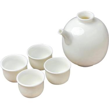 Imagem de JOEUQK Conjunto de saquê japonês, conjunto de pote de saquê tradicional copo de saquê feito à mão porcelana cerâmica artesanato taças de vinho 3 peças, 4 xícaras, práticas