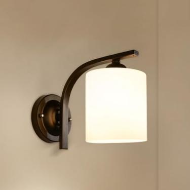 Imagem de HOSETEON Arandela de parede retrô ruic, arandela de parede de fazenda com sombra de vidro leitosa, lâmpada de parede industrial r casa, oom, g room