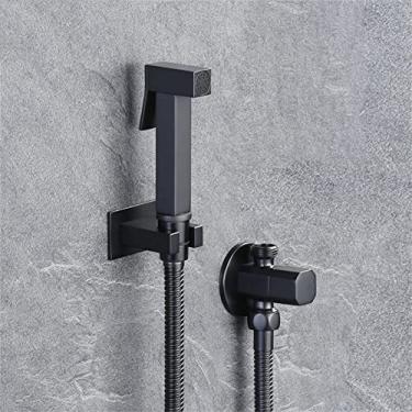 Imagem de MINJING Pulverizador de bidê de vaso sanitário de água fria, chuveiro higiênico portátil preto fosco para vaso sanitário, kit de ducha de jato de aço inoxidável de latão sólido para limpeza de lavador