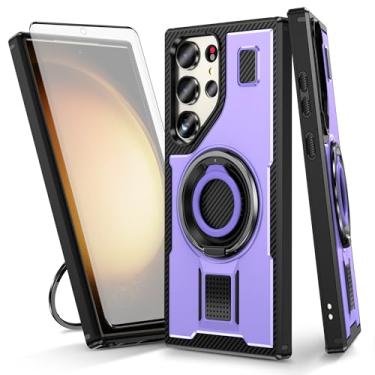 Imagem de Asuwish Capa de celular para Samsung Galaxy S23 Ultra 5G com protetor de tela de vidro temperado e suporte de anel à prova de choque, acessórios para celular S23Ultra 23S S 23 23Ultra 17.3 cm roxo