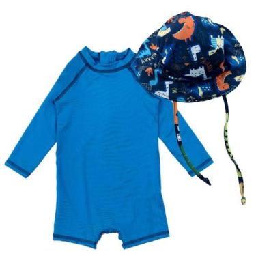 Imagem de Macaquinho Bebê Proteção Solar Uv 50+ Chapéu Praia Infantil - Fofotinh