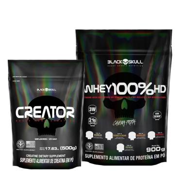 Imagem de Combo Whey 100% HD + Creatina Creator 500g Black Skull (Chocolate)