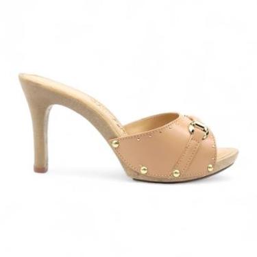 Imagem de Tamanco Tchocco Salto Alto Enfeite Dourado e Hotfix-Feminino