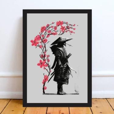 Imagem de Quadro Arte Japonesa Samurai 45X34Cm Com Vidro Moldura Preta