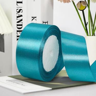 Imagem de Fita de cetim sólida, 50 metros fita de tecido artesanal para embrulho de presente buquês florais decoração de festa de casamento - 3,8 cm 50 metros, azul pavão