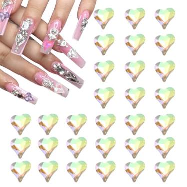Imagem de Generic 30 peças 3D coração pingente de unhas cristais pedras 12 x 13 mm torto em forma de coração arte strass para dia dos namorados decoração faça você mesmo joias, ouro rico