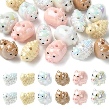 Imagem de UR URLIFEHALL 18 peças, 6 estilos, contas de acrílico 3D, animais, banhadas a UV, cães, porcos, ovelhas, contas soltas para pulseira, colar, artesanato, fabricação de joias