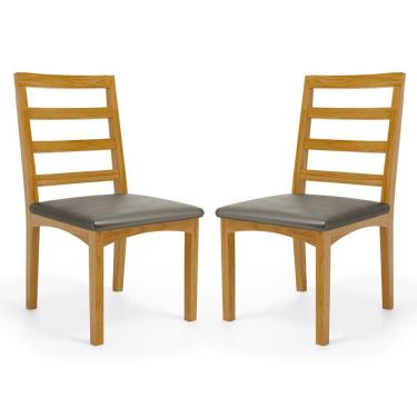 Imagem de Kit Com 2 Cadeira Cecília Encosto E Pés De Madeira Maciça Assento Estofada Para Mesa De Jantar Veludo Chumbo 109
