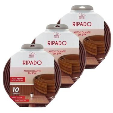 Imagem de KIT 3 Ripado EVA 3D Autocolante 10cm x 10m Marrom Amadeirado Textura 3