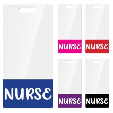 Imagem de Toykee Pacote com 5 porta-cartões para crachá de enfermeira - acessórios verticais de enfermeira azul rosa roxo vermelho preto cores nome de identificação PVC transparente etiquetas de identificação