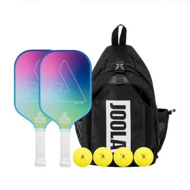 Imagem de JOOLA Conjunto de 2 raquetes Perseus Aurora Pickleball - Inclui: 2 pás de pickleball, 4 bolas e bolsa tiracolo - Superfície de carbono prensada a frio - leve, adequada para iniciantes - Aprovado pelo