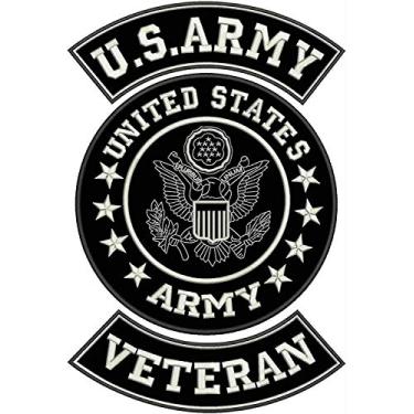 Imagem de Conjunto de adesivos de ferro no exército americano veterano grande vermelho, dourado ou branco (branco em preto)
