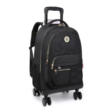 Imagem de Mochila Infantil Menina Kika Escolar Grande 4 Rodas Duplas (Preto)