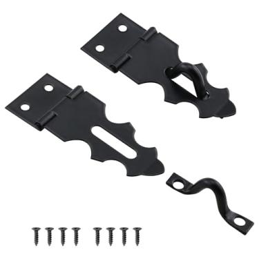 Imagem de ZZLZX 2 peças mini trincos pretos com 8 parafusos 1,8 x 0,7 x 1 polegada mini fechaduras decorativas caixa de presente painel dobradiças para caixas de madeira armários caixas de joias artesanato