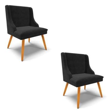 Imagem de Kit 2 Cadeiras Estofadas Para Sala De Jantar Pés Palito Lia Suede Preto - Ibiza