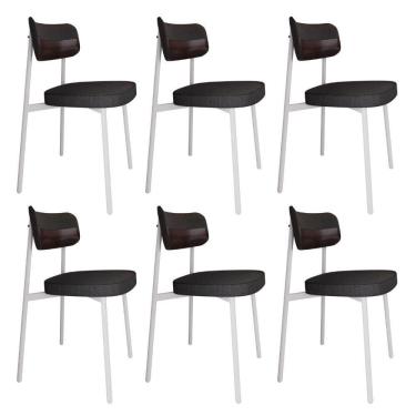 Imagem de Conjunto 6 Cadeiras De Jantar Alloa Corriente Grafite - Courino Café - Est. Branca