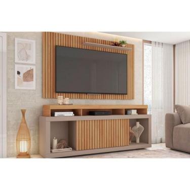 Imagem de Rack Bancada C/ Painel P/ Tv Até 60 Pol New Oscar Rodízios 180x174cm Buriti/fendi - Caemmun