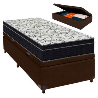 Imagem de Cama Box Bau Marrom + Colchão Solteiro Airtech 150 Ortobom