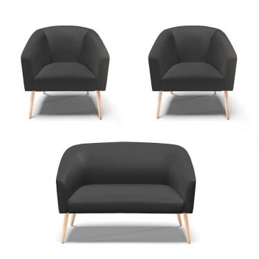 Imagem de Kit 01 Namoradeira 02 Lugares E 02 Poltronas Preto