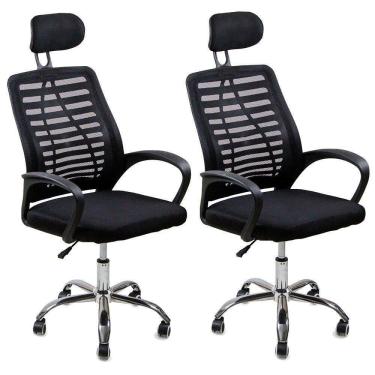 Imagem de Kit 2 Cadeiras Escritório Diretor Tela Mesh Com Encosto De Cabeça Preto