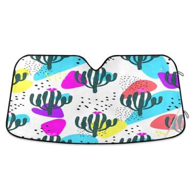 Imagem de SEHANY Pára-brisa de carro cacto planta verde para-sol dobrável janela frontal protetor de viseira solar para carro, SUV, caminhão - Mantenha o veículo fresco, 139 x 70 centímetros