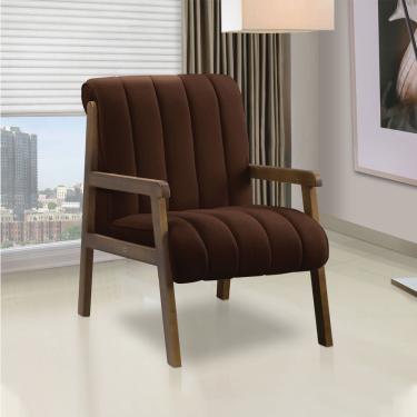 Imagem de Poltrona Decorativa Para Sala Base De Madeira Daline Bouclê E03 - D'rossi Cor Marrom