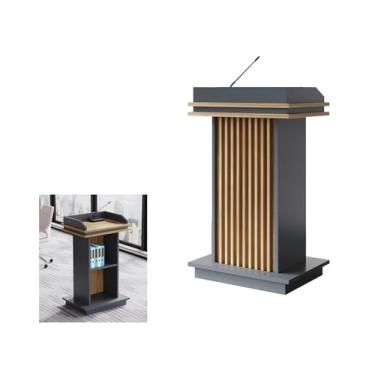 Imagem de Suporte de púlpito de pódio com prateleira para igreja, pódio com gaveta, púlpito sobre rodas com grande área de trabalho e armazenamento, púlpitos de madeira modernos para sala de aula com rodas