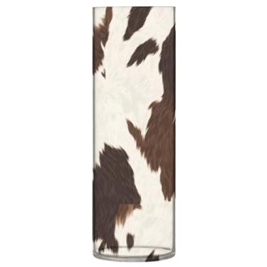 Imagem de JUZIHAI Vaso de couro bovino branco marrom para flores 9,9 cm x 30 cm cilindro de plástico moderno vaso de flores para centro de mesa de casamento decoração de casa